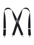 Bretelles homme AX4, pinces métalliques robustes, cuir véritable, confort élastique, design croisé X, ajustables 4 clips, style classique moderne, modèle Fabien - Bretelles - Noir