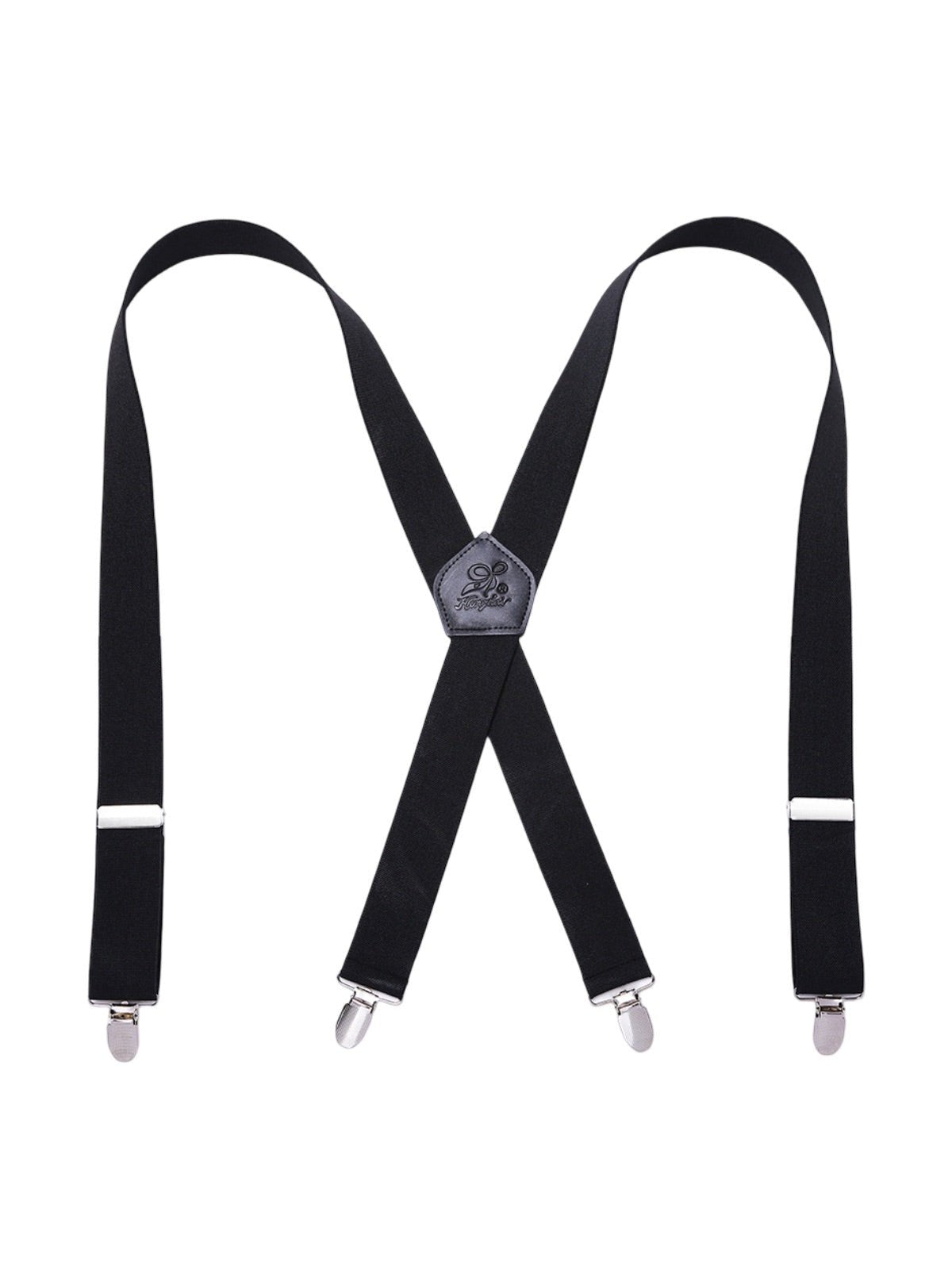 Bretelles homme AX4, pinces métalliques robustes, cuir véritable, confort élastique, design croisé X, ajustables 4 clips, style classique moderne, modèle Fabien - Bretelles - Noir