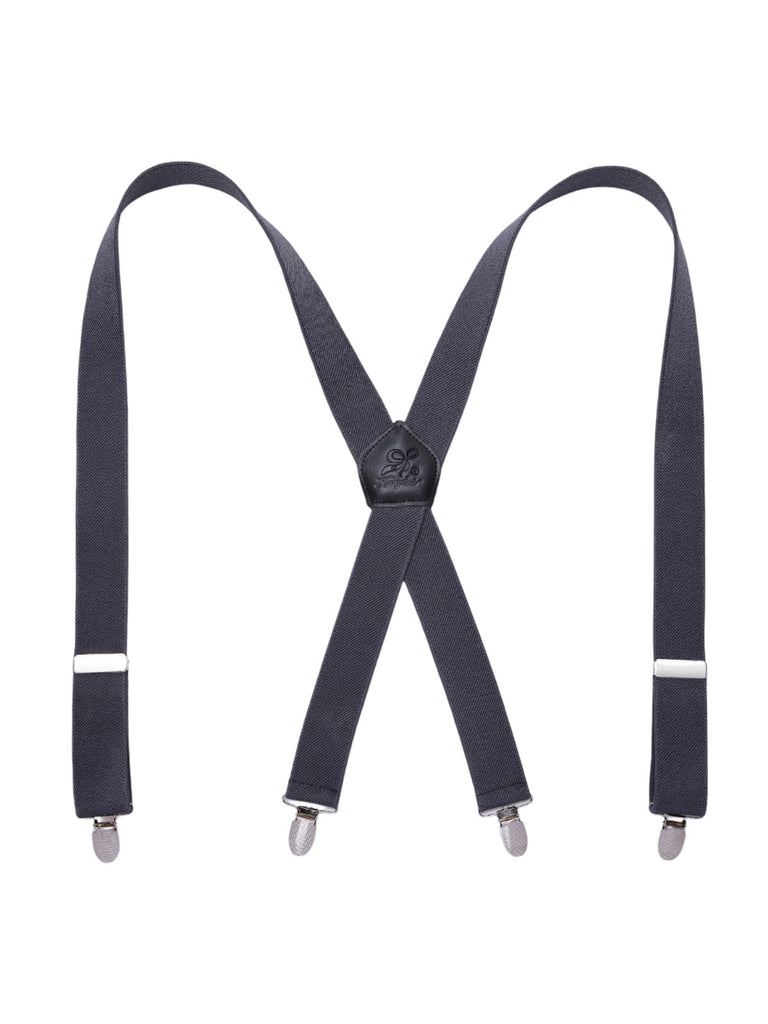 Bretelles homme AX4, pinces métalliques robustes, cuir véritable, confort élastique, design croisé X, ajustables 4 clips, style classique moderne, modèle Fabien - Bretelles - Gris