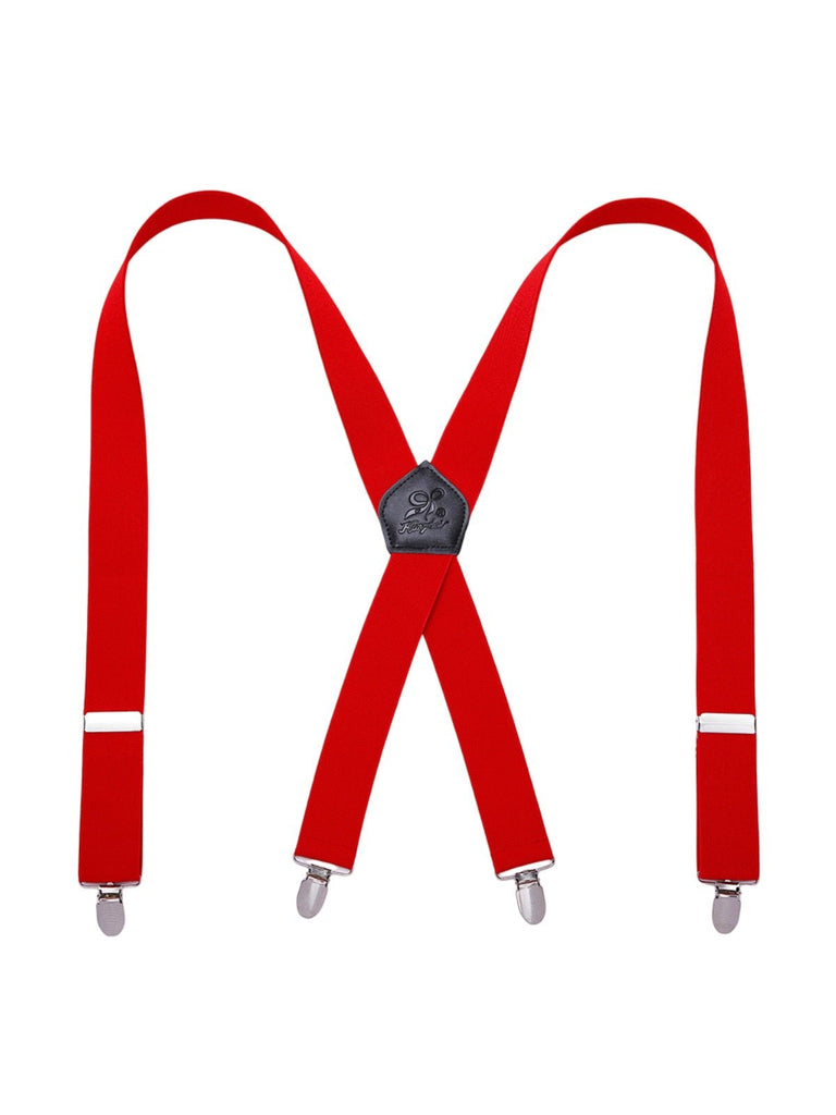 Bretelles homme AX4, pinces métalliques robustes, cuir véritable, confort élastique, design croisé X, ajustables 4 clips, style classique moderne, modèle Fabien - Bretelles - Rouge