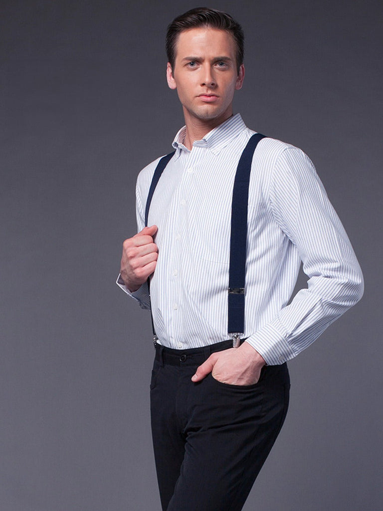Bretelles homme AX4, pinces métalliques robustes, cuir véritable, confort élastique, design croisé X, ajustables 4 clips, style classique moderne, modèle Fabien - Bretelles - Noir