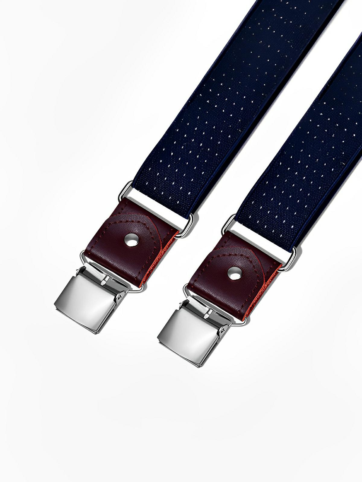 Bretelles homme forme Y, pinces métalliques solides, bandes élastiques ajustables, cuir véritable, tenue formelle ou décontractée, modèle François - Bretelles - Noir
