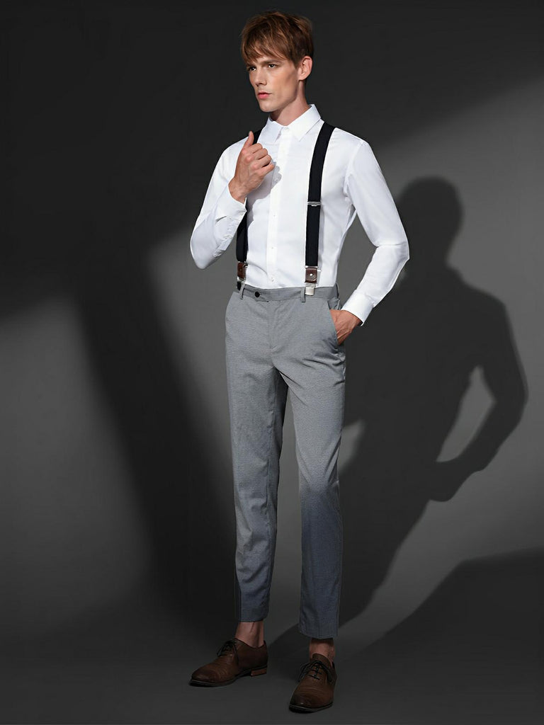 Bretelles homme forme Y, pinces métalliques solides, bandes élastiques ajustables, cuir véritable, tenue formelle ou décontractée, modèle François - Bretelles - Noir