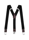 Bretelles homme forme Y, pinces métalliques solides, bandes élastiques ajustables, cuir véritable, tenue formelle ou décontractée, modèle François - Bretelles - Noir
