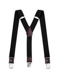 Bretelles homme forme Y, pinces métalliques solides, bandes élastiques ajustables, cuir véritable, tenue formelle ou décontractée, modèle François - Bretelles - Noir