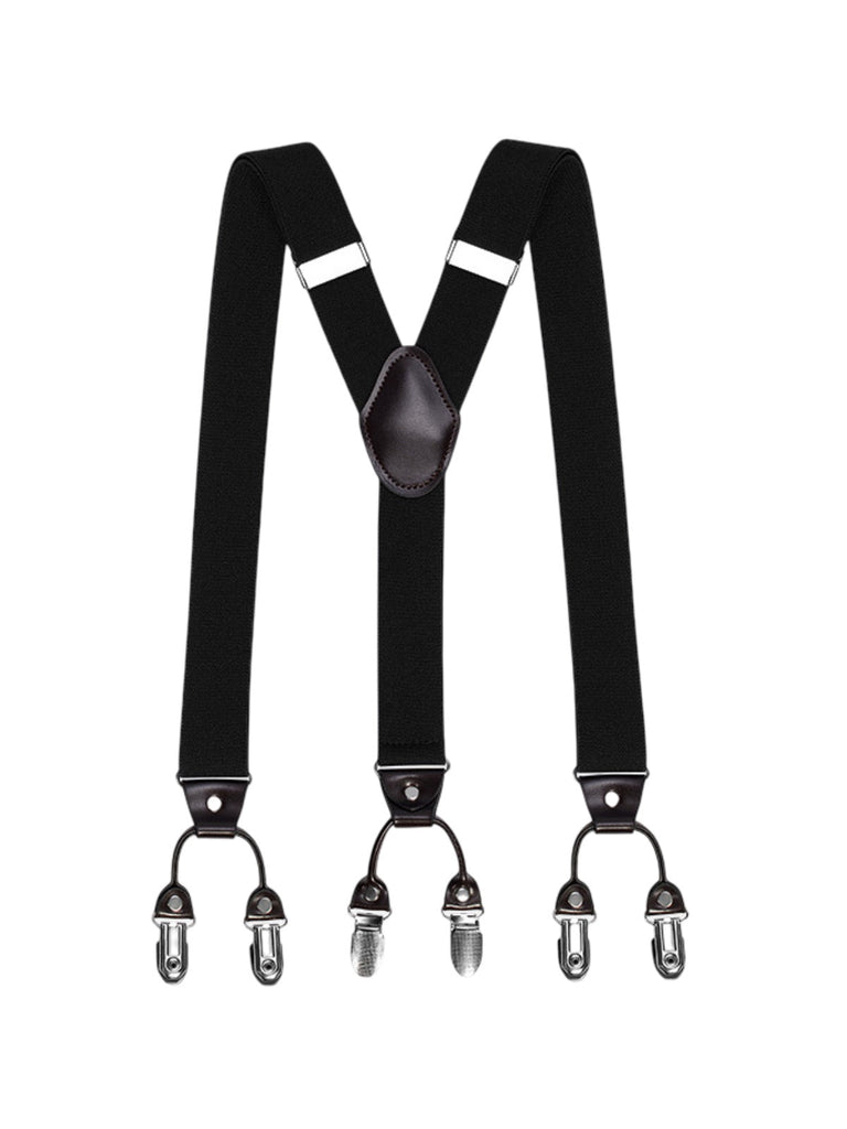 Bretelles homme, style européen, forme Y, double pinces métal, cuir véritable, bande élastique, réglable, motif losange, tenue habillée, accessoire pantalon, modèle Bertrand - Bretelles - Style 2