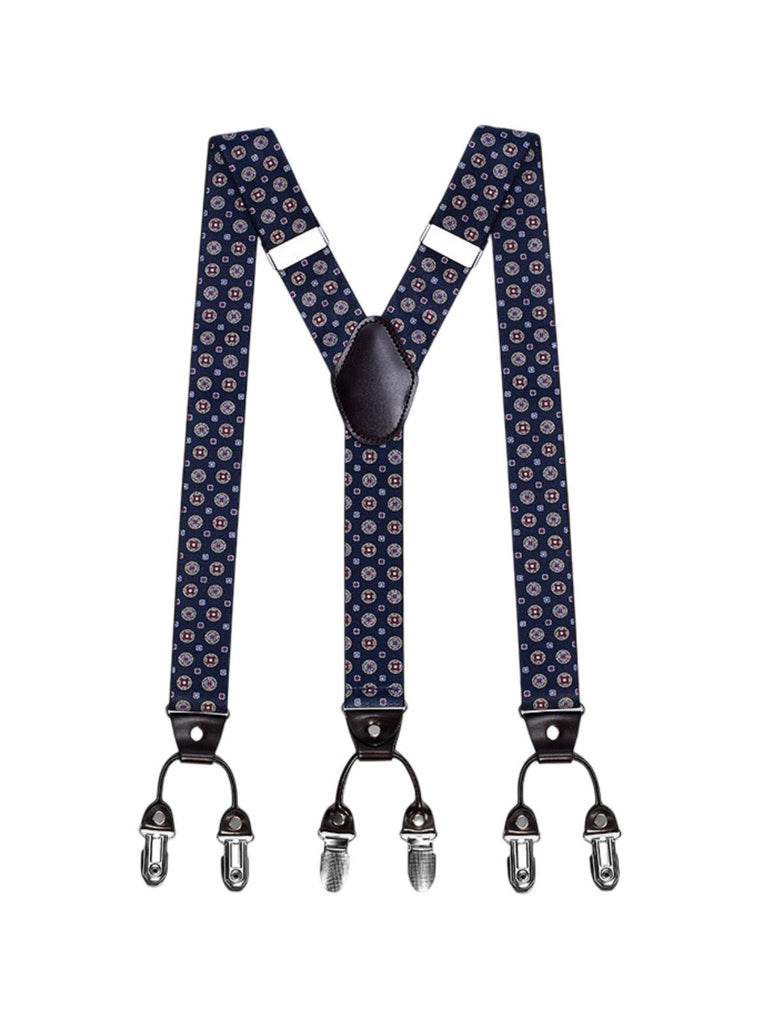 Bretelles homme, style européen, forme Y, double pinces métal, cuir véritable, bande élastique, réglable, motif losange, tenue habillée, accessoire pantalon, modèle Bertrand - Bretelles - Style 8