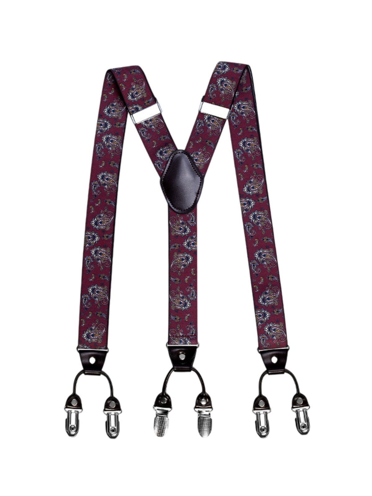 Bretelles homme, style européen, forme Y, double pinces métal, cuir véritable, bande élastique, réglable, motif losange, tenue habillée, accessoire pantalon, modèle Bertrand - Bretelles - Style 11