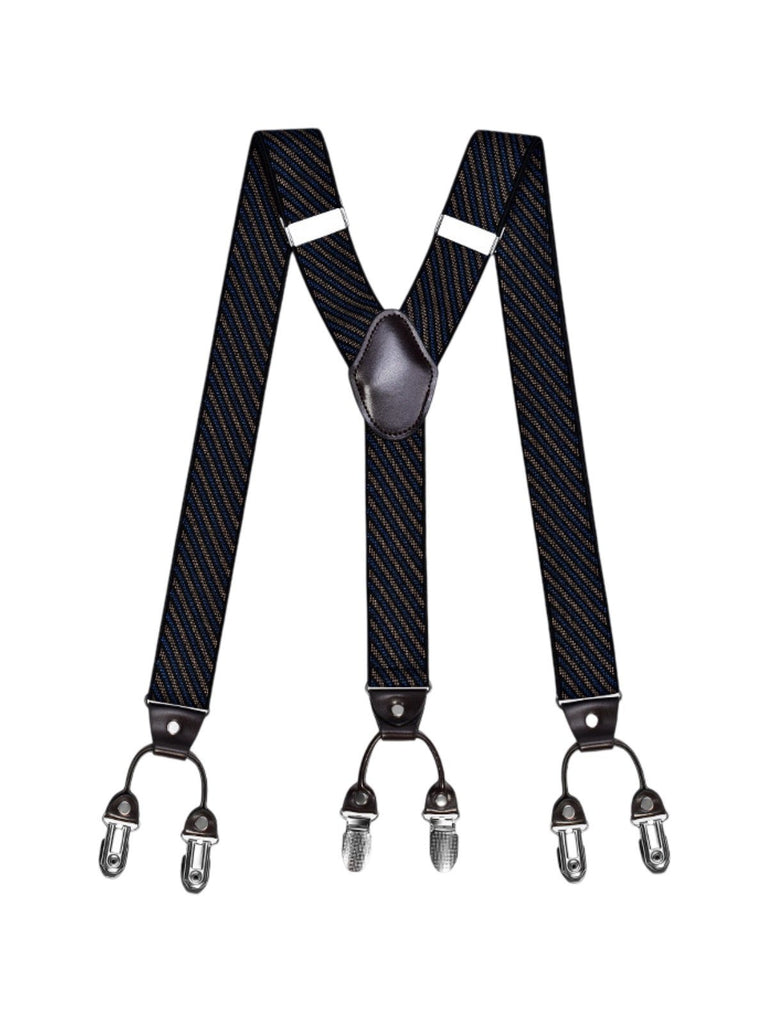 Bretelles homme, style européen, forme Y, double pinces métal, cuir véritable, bande élastique, réglable, motif losange, tenue habillée, accessoire pantalon, modèle Bertrand - Bretelles - Style 9