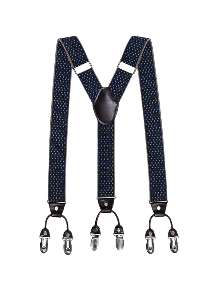 Bretelles homme, style européen, forme Y, double pinces métal, cuir véritable, bande élastique, réglable, motif losange, tenue habillée, accessoire pantalon, modèle Bertrand - Bretelles - Style 10