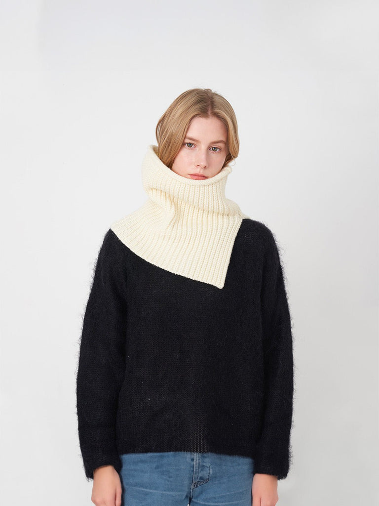Cache - cou tricoté, doux et chaud, design haut col, unisexe, hiver, confort thermique, protection du cou, style minimaliste, modèle Artémis - Cache - cou - Blanc