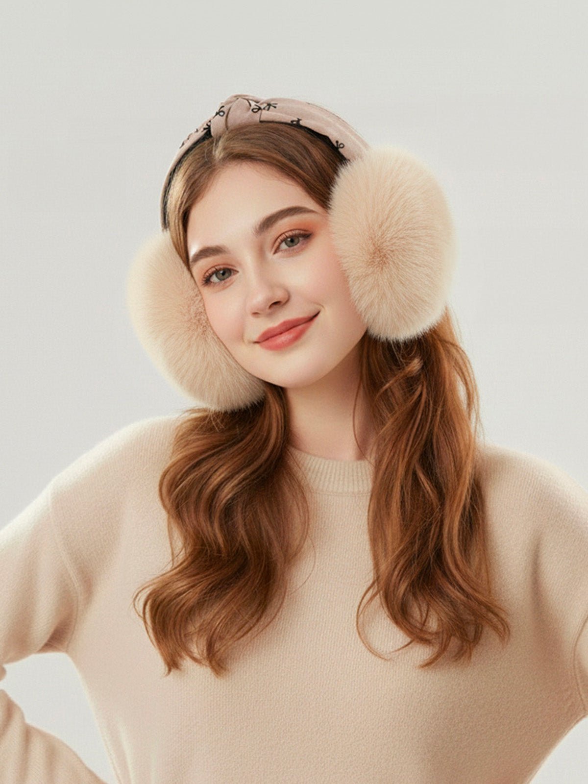 Cache - oreilles doux hiver femme, cache - oreilles chaud pliable, serre - tête en fausse fourrure, cache - oreilles moelleux, protection anti - froid élégante, modèle Josiane - Cache - oreilles - Beige