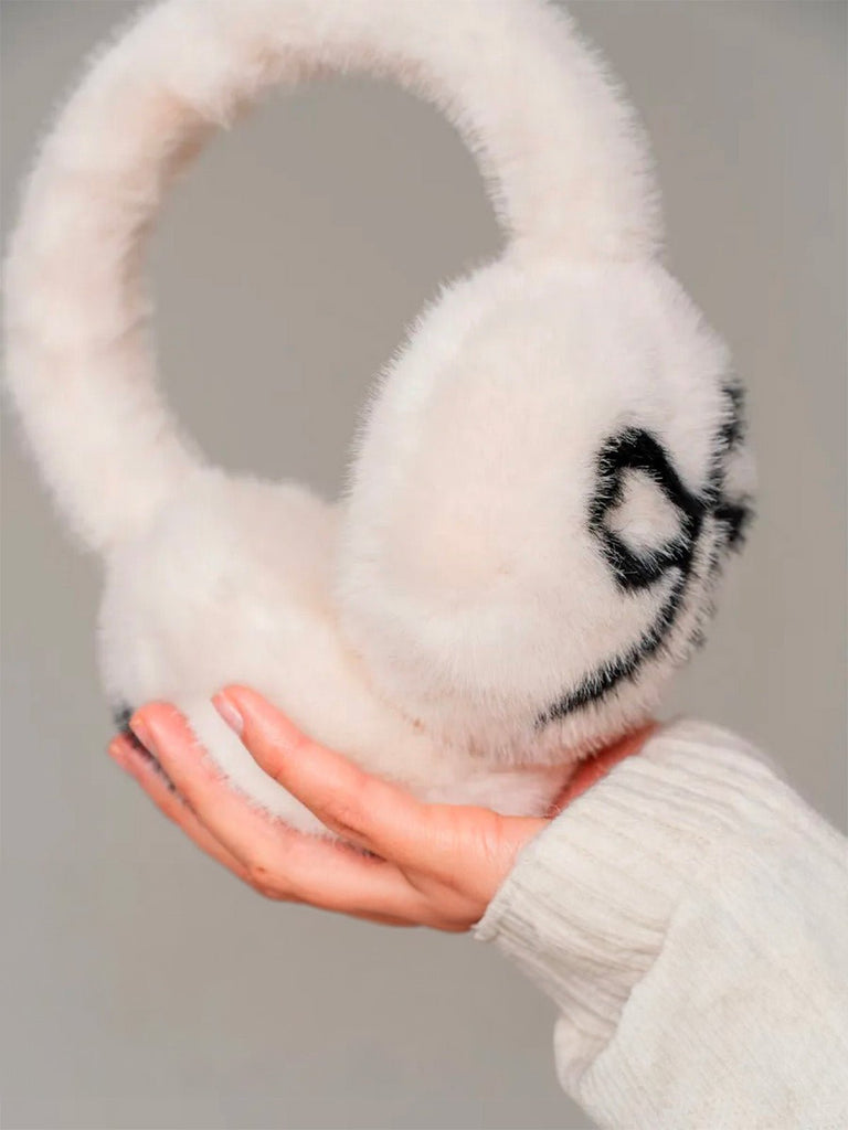 Cache - oreilles femme hiver, fourrure douce éco, motif nœud contrasté, confort thermique, protection vent et froid, accessoire mode cocooning, modèle Diksi - Cache - oreilles - Blanc