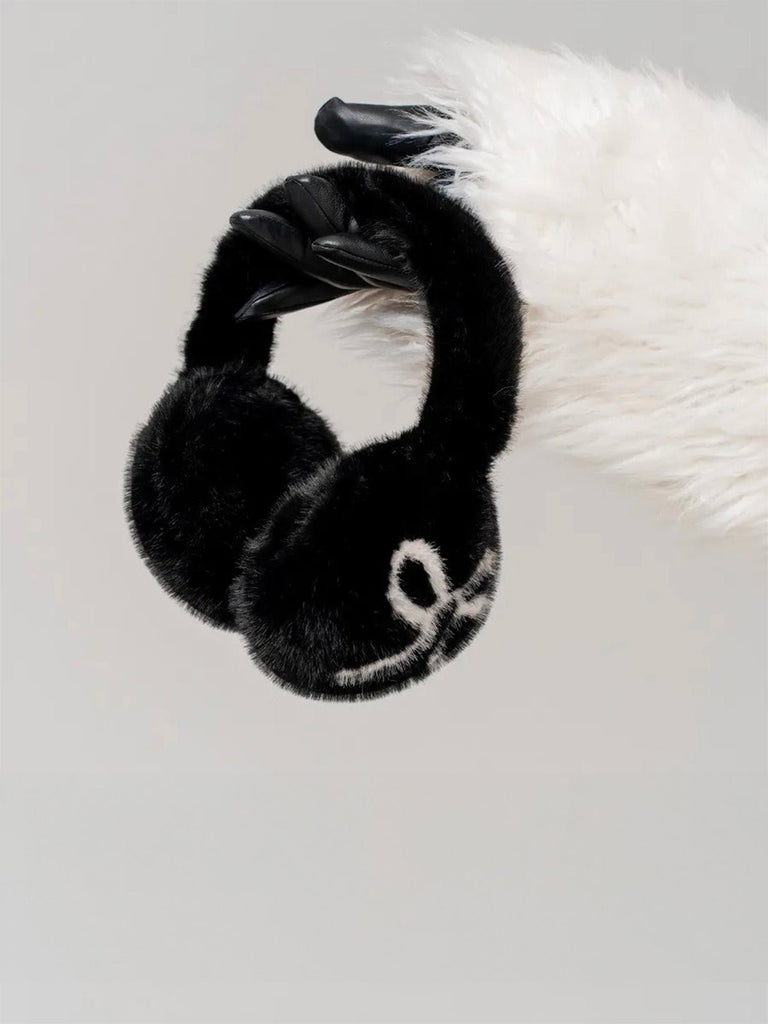 Cache - oreilles femme hiver, fourrure douce éco, motif nœud contrasté, confort thermique, protection vent et froid, accessoire mode cocooning, modèle Diksi - Cache - oreilles - Noir