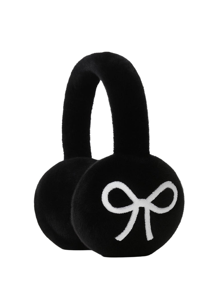 Cache - oreilles femme hiver, fourrure douce éco, motif nœud contrasté, confort thermique, protection vent et froid, accessoire mode cocooning, modèle Diksi - Cache - oreilles - Noir