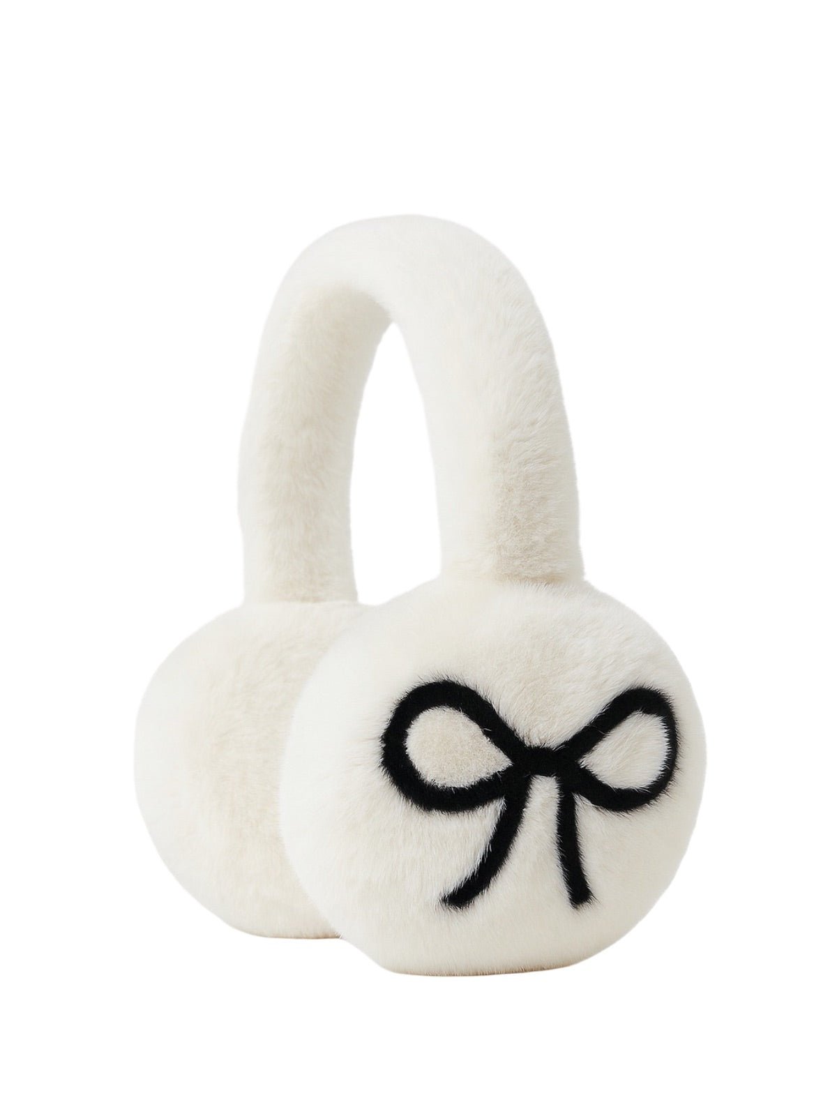 Cache - oreilles femme hiver, fourrure douce éco, motif nœud contrasté, confort thermique, protection vent et froid, accessoire mode cocooning, modèle Diksi - Cache - oreilles - Blanc