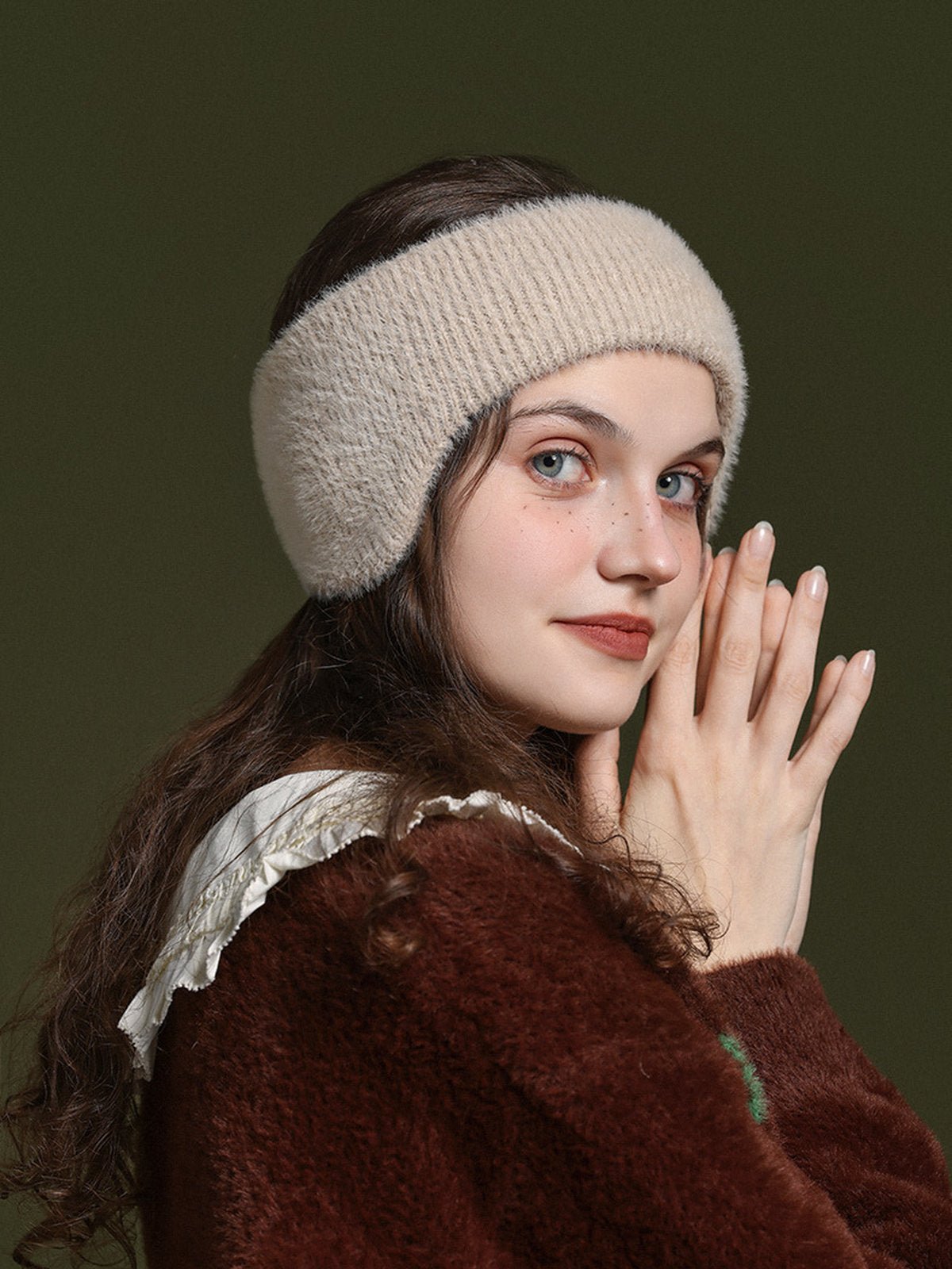 Cache - oreilles hiver doux, bandeau chaud, protection anti - froid, confort moelleux, accessoire de sport, style décontracté, modèle Sadire - Cache - oreilles - Beige