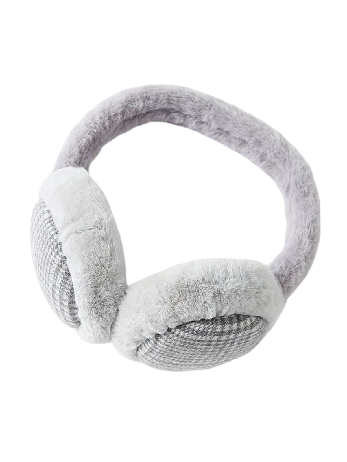 Cache - oreilles hiver doux chaud, fourrure peluche épaisse, motif à carreaux, protection oreilles coupe - vent, accessoire mixte, modèle Témia - Cache - oreilles - Gris