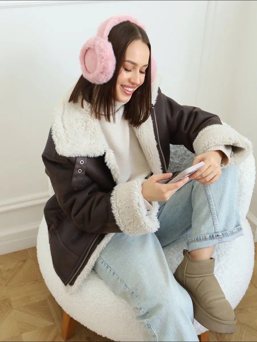 Cache - oreilles hiver femme, oreillettes chaudes, fausse fourrure douce, pliables, confort thermique, anti - froid, protection vent, accessoire mode hiver, modèle Umine - Cache - oreilles - Rose