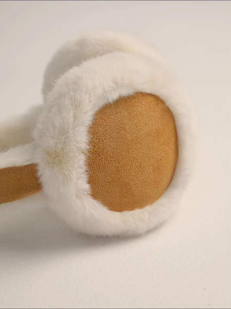 Cache - oreilles hiver femme, oreillettes chaudes, fausse fourrure douce, pliables, confort thermique, anti - froid, protection vent, accessoire mode hiver, modèle Umine - Cache - oreilles - Blanc et camel