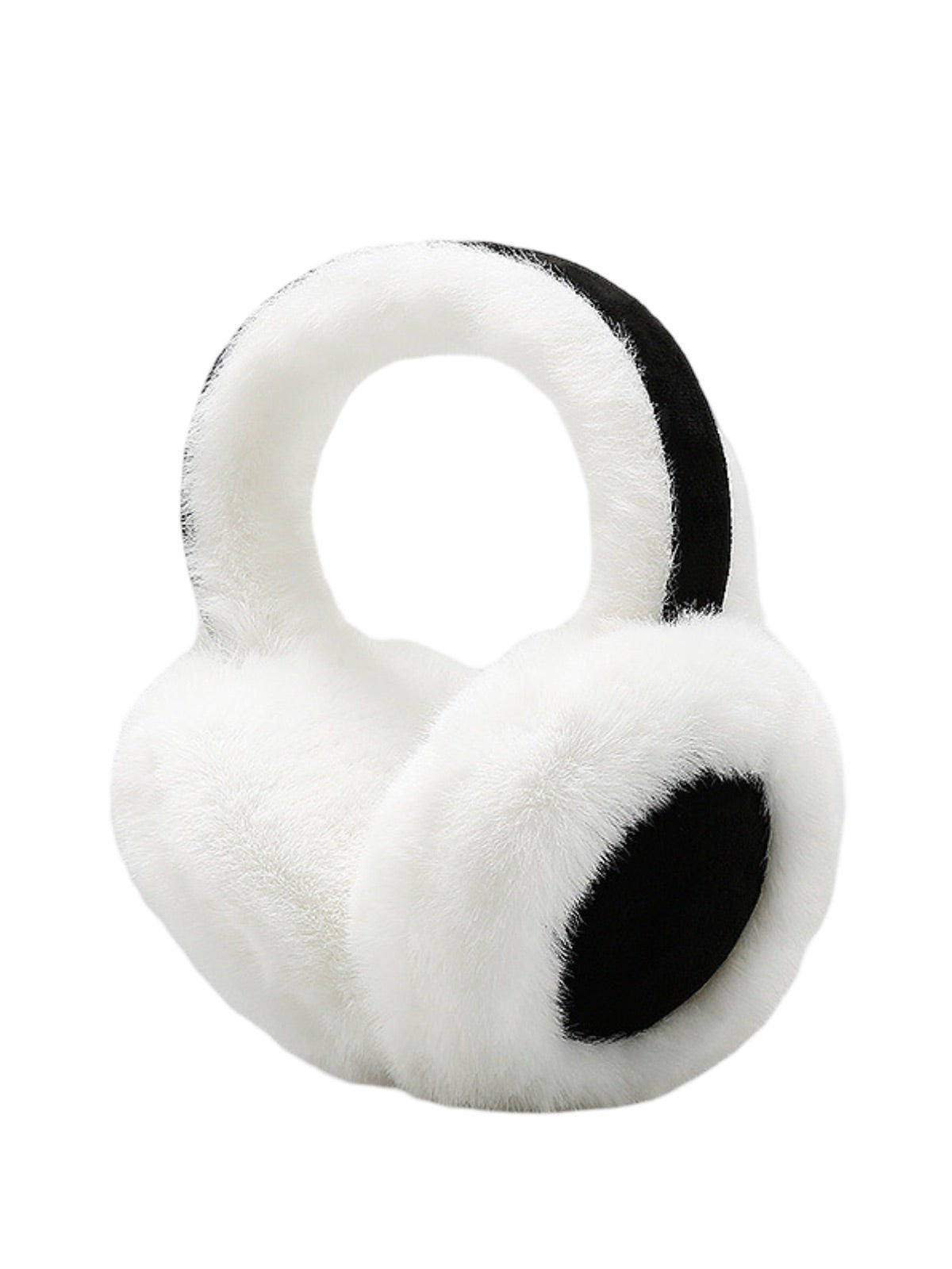 Cache - oreilles hiver femme, oreillettes chaudes, fausse fourrure douce, pliables, confort thermique, anti - froid, protection vent, accessoire mode hiver, modèle Umine - Cache - oreilles - Blanc et noir