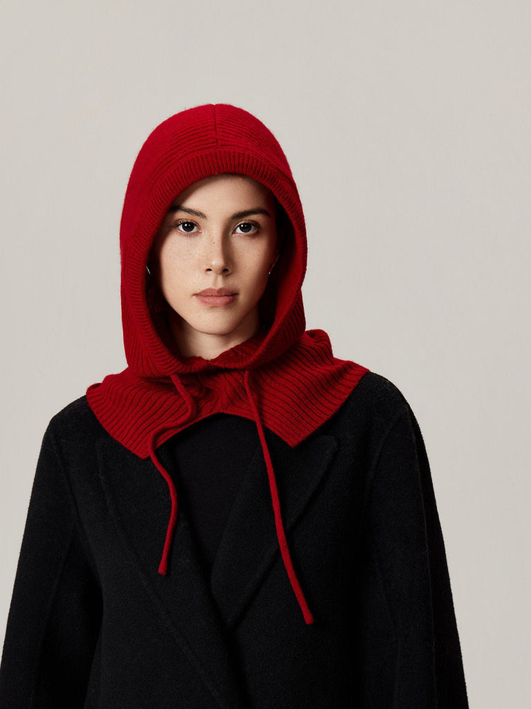 Cagoule en laine premium, bonnet balaclava femme hiver, cagoule tricotée douce, cache - cou chaud, capuche ajustable, modèle Sapharina - Écharpe - Gris