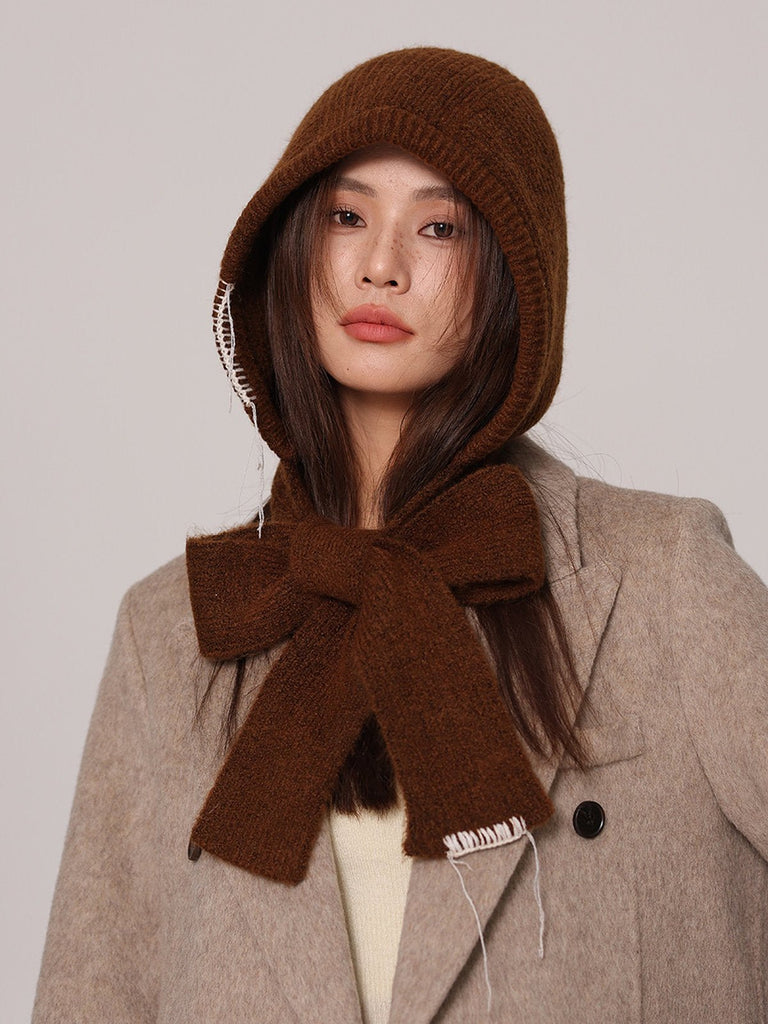 Cagoule femme hiver, écharpe tricot laine intégrée, bonnet capuche chaude, balaclava douce et confortable, cagoule mode, modèle Dipsy - Écharpe - Marron