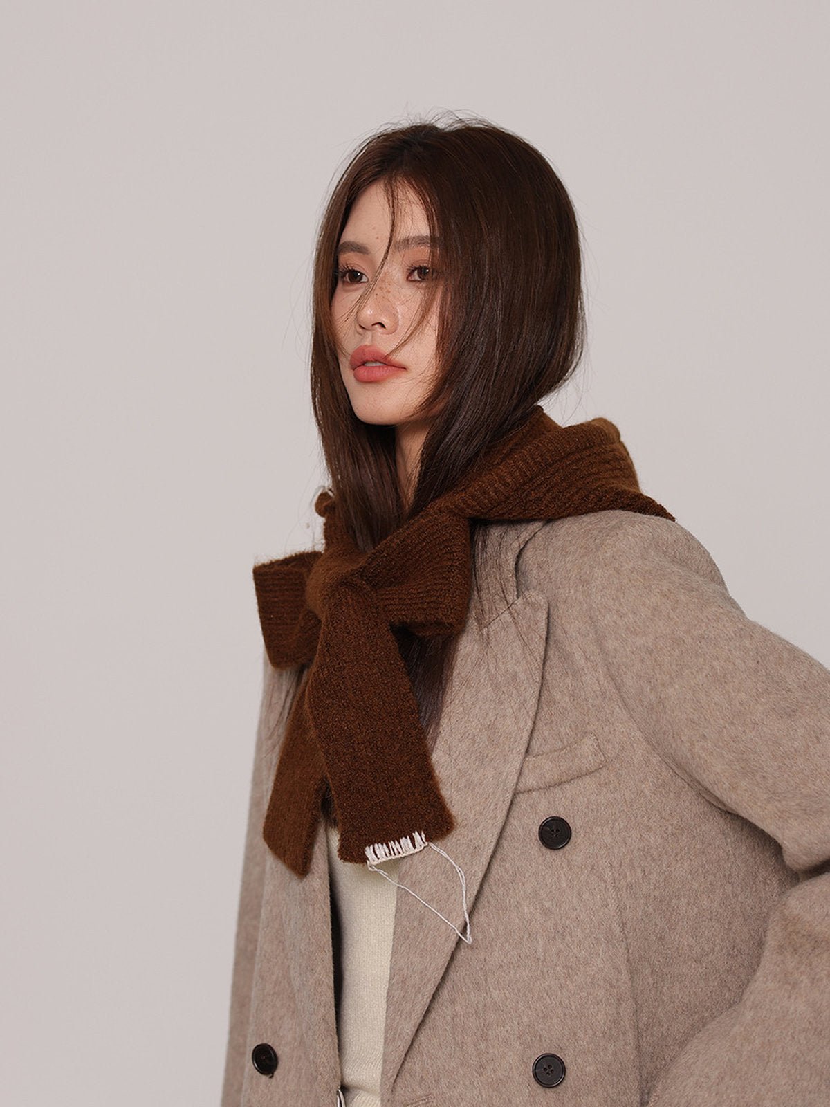 Cagoule femme hiver, écharpe tricot laine intégrée, bonnet capuche chaude, balaclava douce et confortable, cagoule mode, modèle Dipsy - Écharpe - Marron