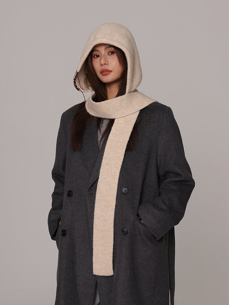 Cagoule femme hiver, écharpe tricot laine intégrée, bonnet capuche chaude, balaclava douce et confortable, cagoule mode, modèle Dipsy - Écharpe - Beige