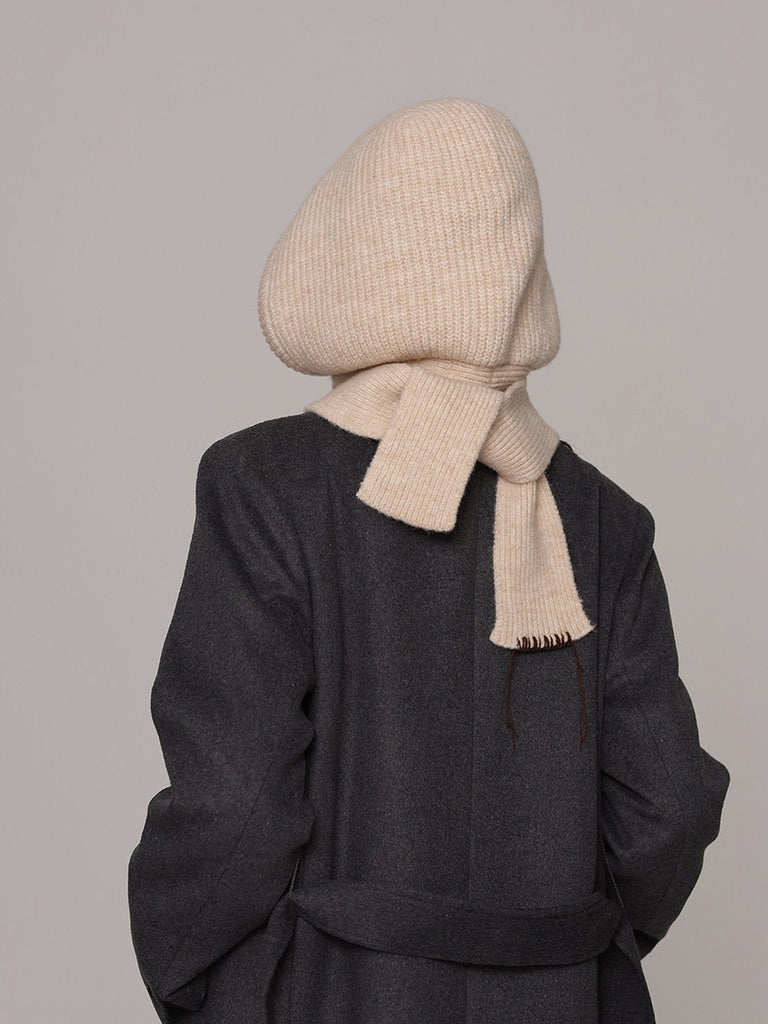 Cagoule femme hiver, écharpe tricot laine intégrée, bonnet capuche chaude, balaclava douce et confortable, cagoule mode, modèle Dipsy - Écharpe - Beige