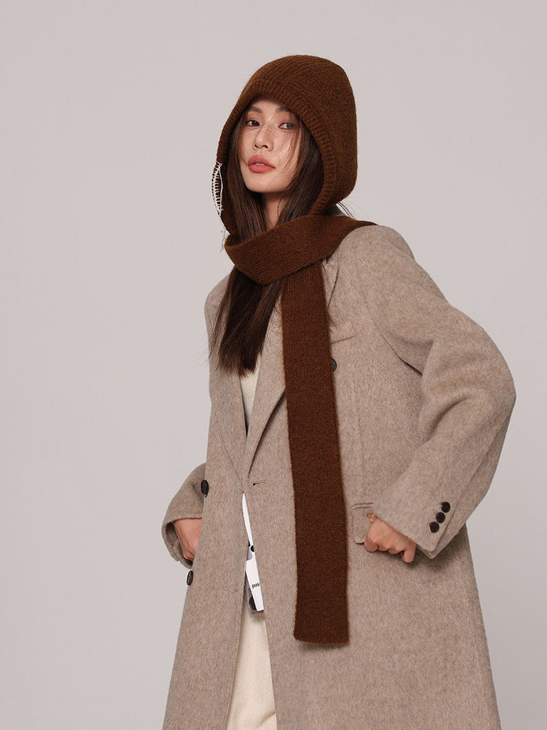 Cagoule femme hiver, écharpe tricot laine intégrée, bonnet capuche chaude, balaclava douce et confortable, cagoule mode, modèle Dipsy - Écharpe - Marron