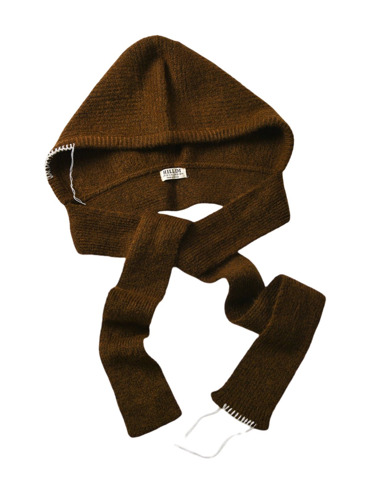 Cagoule femme hiver, écharpe tricot laine intégrée, bonnet capuche chaude, balaclava douce et confortable, cagoule mode, modèle Dipsy - Écharpe - Marron