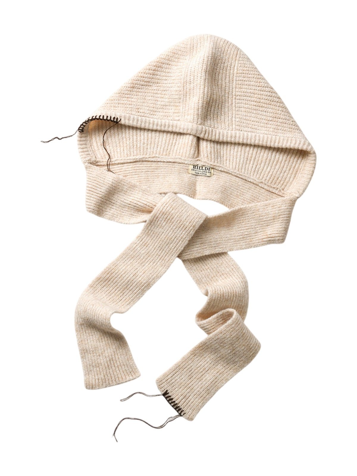 Cagoule femme hiver, écharpe tricot laine intégrée, bonnet capuche chaude, balaclava douce et confortable, cagoule mode, modèle Dipsy - Écharpe - Beige