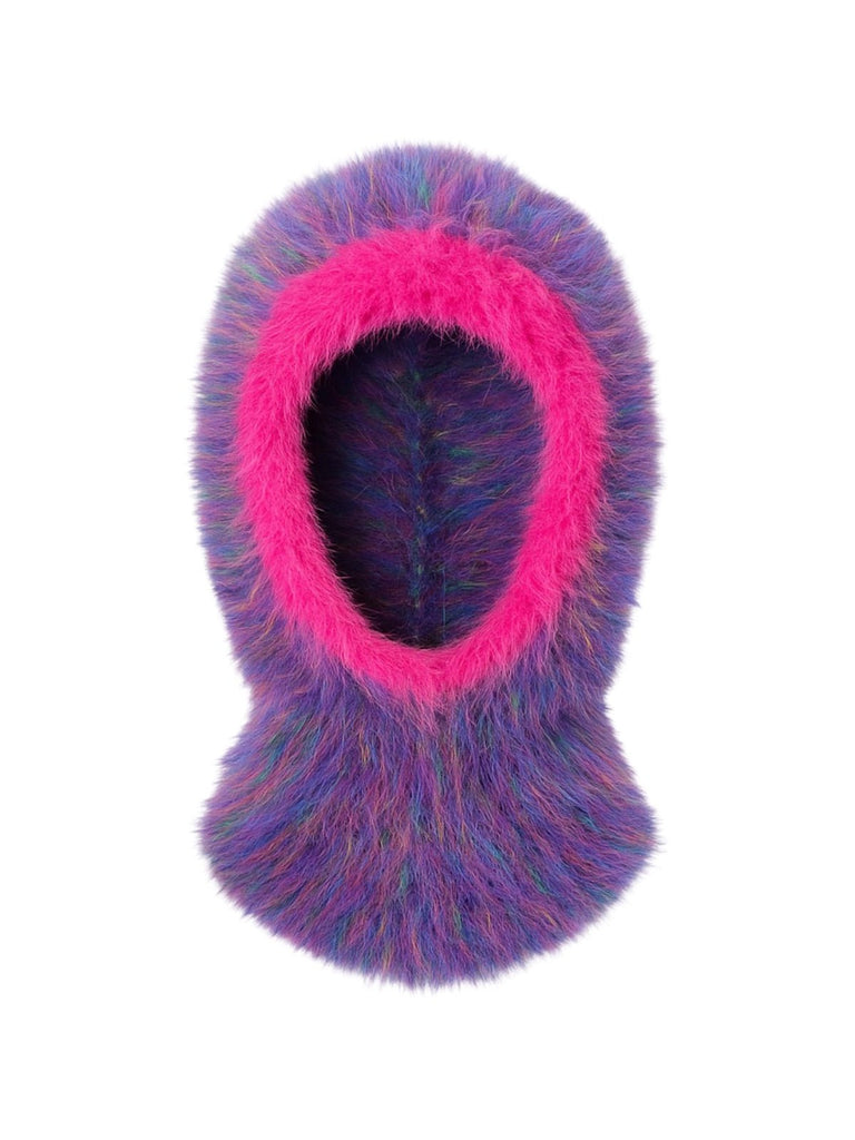 Cagoule tricotée douce, bonnet col intégré en fausse fourrure, accessoire hiver chaud et coloré, modèle Nitra - Écharpe - Rose