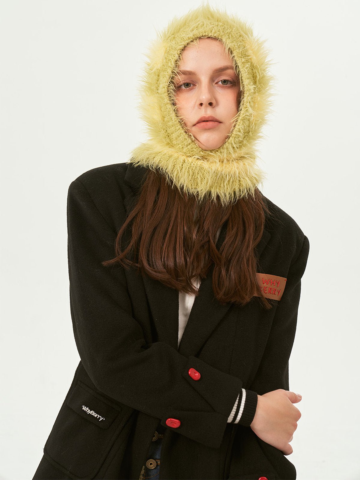 Cagoule tricotée douce en fausse fourrure, unisexe chaude, à rayures, cagoule d’hiver colorée, style streetwear, moelleuse à enfiler, modèle Yénize - Écharpe - Vert