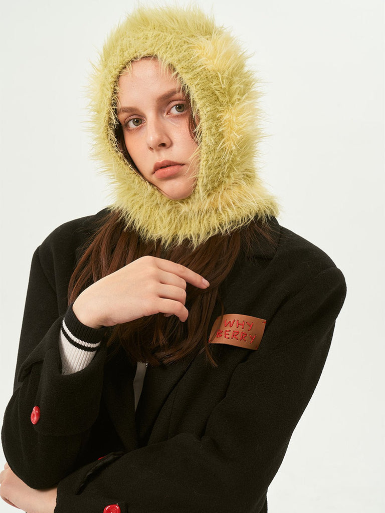 Cagoule tricotée douce en fausse fourrure, unisexe chaude, à rayures, cagoule d’hiver colorée, style streetwear, moelleuse à enfiler, modèle Yénize - Écharpe - Vert