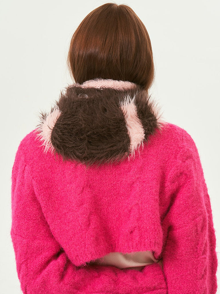 Cagoule tricotée douce en fausse fourrure, unisexe chaude, à rayures, cagoule d’hiver colorée, style streetwear, moelleuse à enfiler, modèle Yénize - Écharpe - Marron