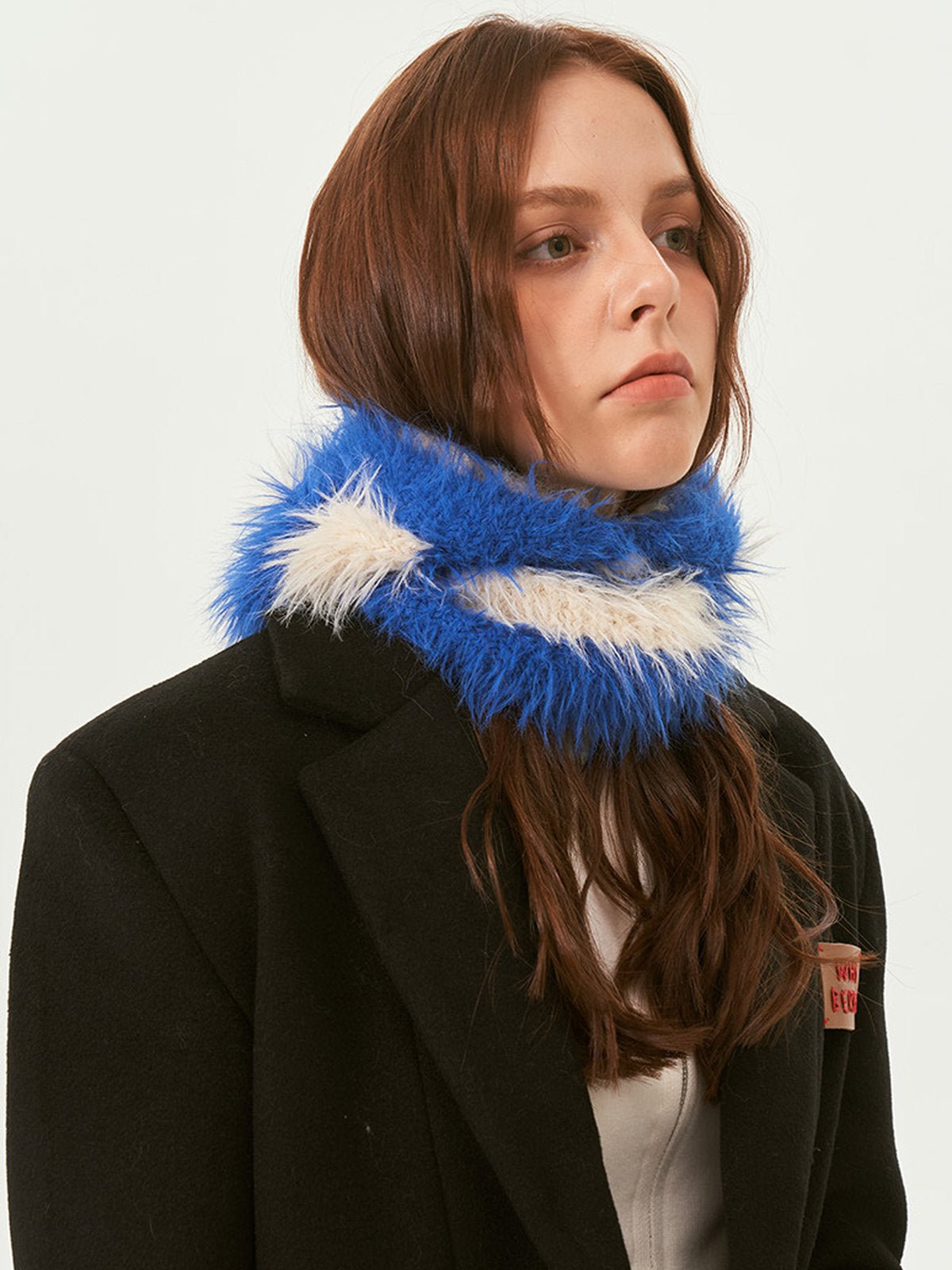 Cagoule tricotée douce en fausse fourrure, unisexe chaude, à rayures, cagoule d’hiver colorée, style streetwear, moelleuse à enfiler, modèle Yénize - Écharpe - Bleu