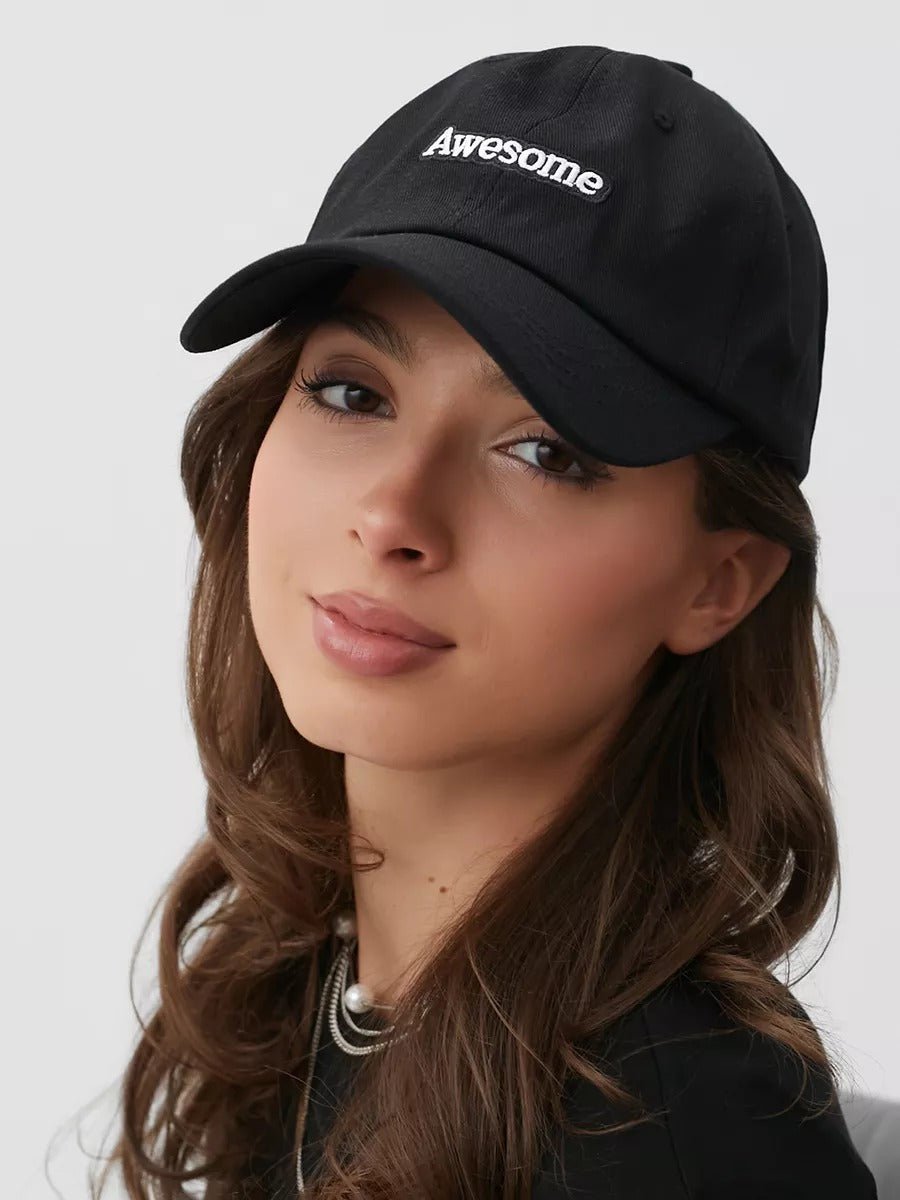 Casquette baseball coton brodée Awesome, ajustable, visière courbée, plusieurs couleurs, modèle Volin - Casquette - Noir