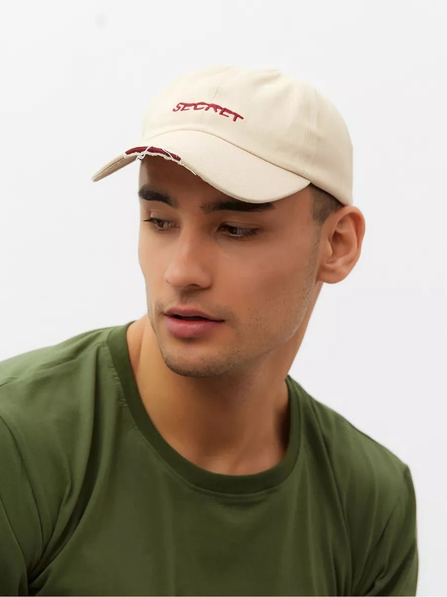 Casquette baseball usée, broderie SECRET, coton respirant, ajustable, style vintage, mixte, modèle Simy - Casquette - Beige