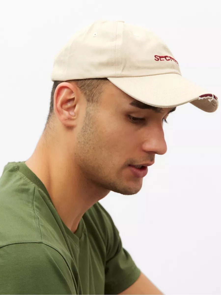 Casquette baseball usée, broderie SECRET, coton respirant, ajustable, style vintage, mixte, modèle Simy - Casquette - Beige