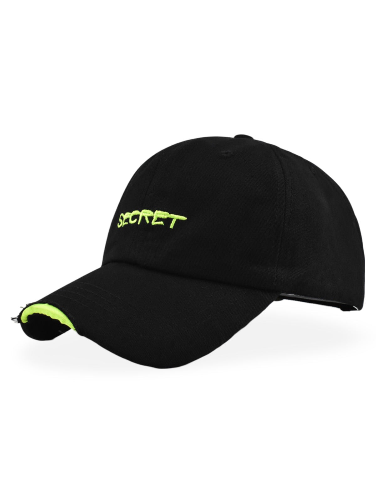 Casquette baseball usée, broderie SECRET, coton respirant, ajustable, style vintage, mixte, modèle Simy - Casquette - Noir