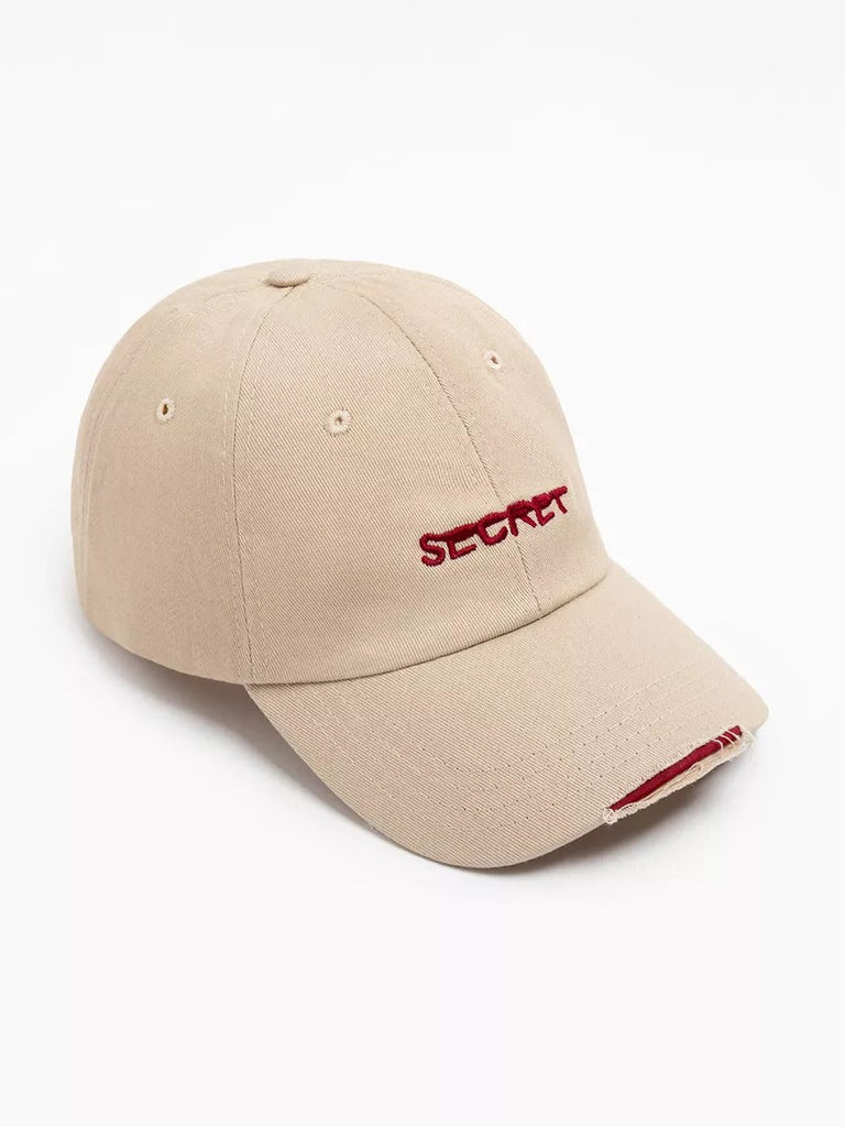 Casquette baseball usée, broderie SECRET, coton respirant, ajustable, style vintage, mixte, modèle Simy - Casquette - Beige