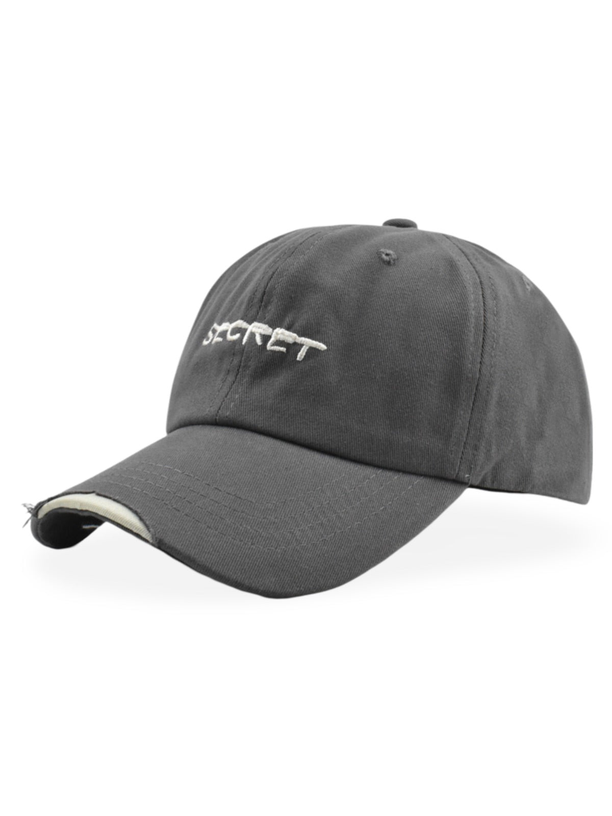 Casquette baseball usée, broderie SECRET, coton respirant, ajustable, style vintage, mixte, modèle Simy - Casquette - Gris