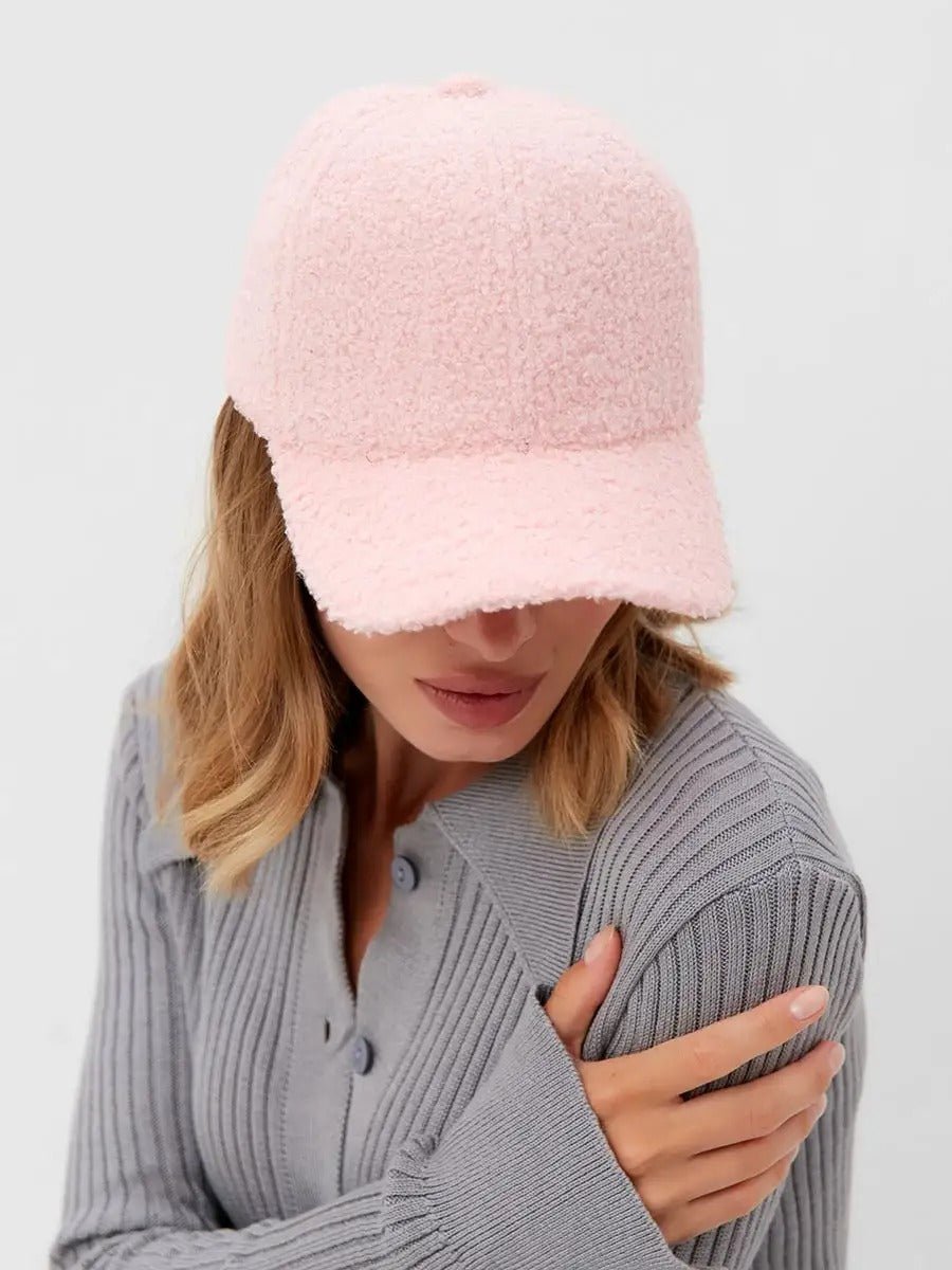 Casquette bouclette mouton, ajustable chaude, polaire, douce peluche à moumoute, modèle Mona - Casquette - Rose