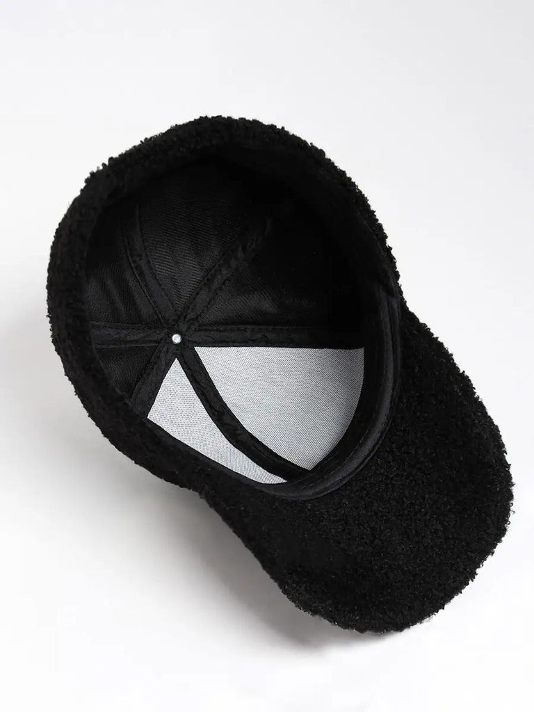 Casquette bouclette mouton, ajustable chaude, polaire, douce peluche à moumoute, modèle Mona - Casquette - Noir