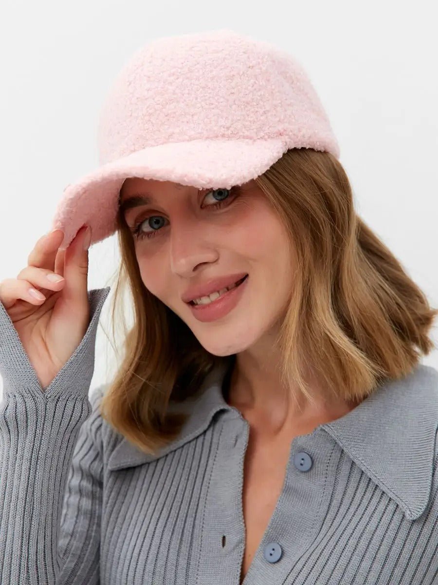 Casquette bouclette mouton, ajustable chaude, polaire, douce peluche à moumoute, modèle Mona - Casquette - Rose