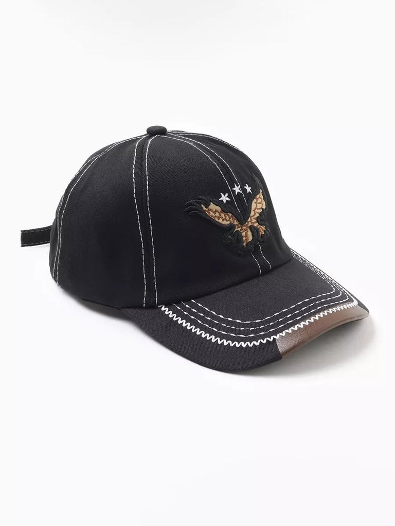 Casquette brodée aigle, visière courbée, ajustable, coton respirant, style urbain, modèle Eagle - Casquette - Noir