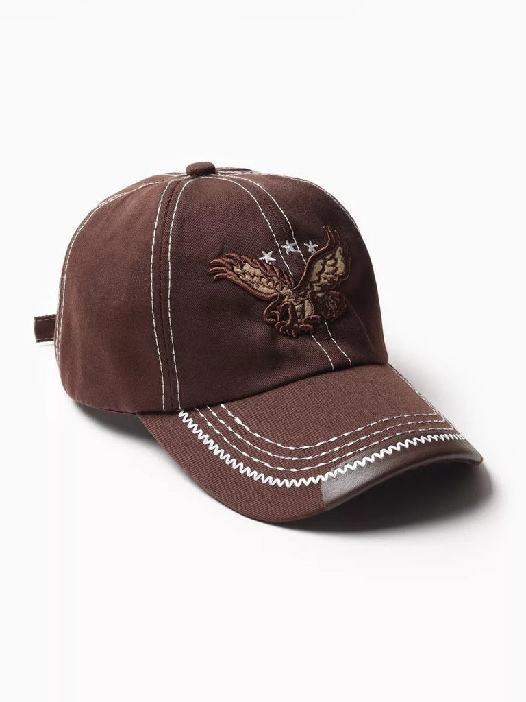 Casquette brodée aigle, visière courbée, ajustable, coton respirant, style urbain, modèle Eagle - Casquette - Marron