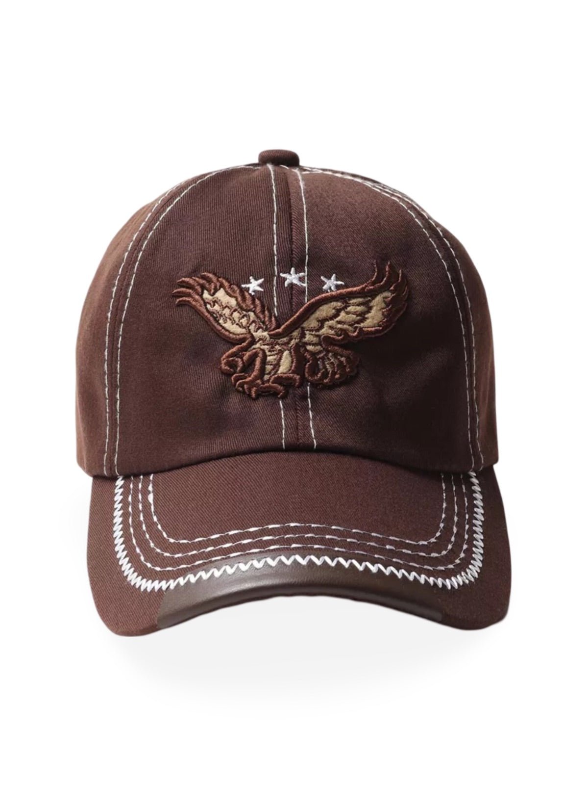 Casquette brodée aigle, visière courbée, ajustable, coton respirant, style urbain, modèle Eagle - Casquette - Marron